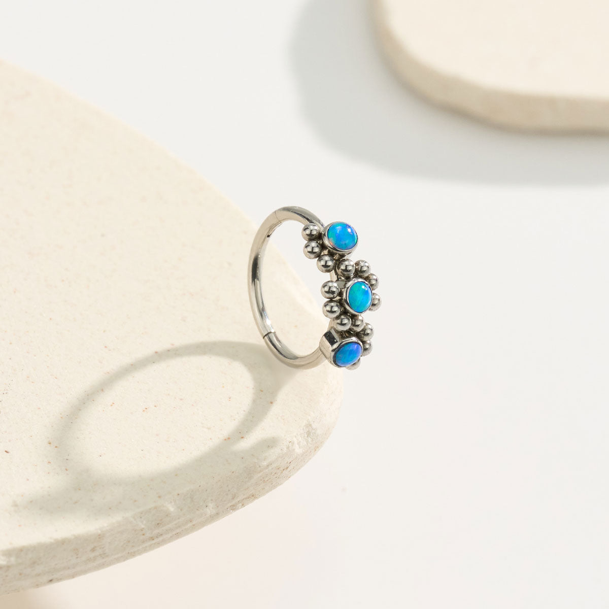 Triple Opal Beaded Side Nose Hoop