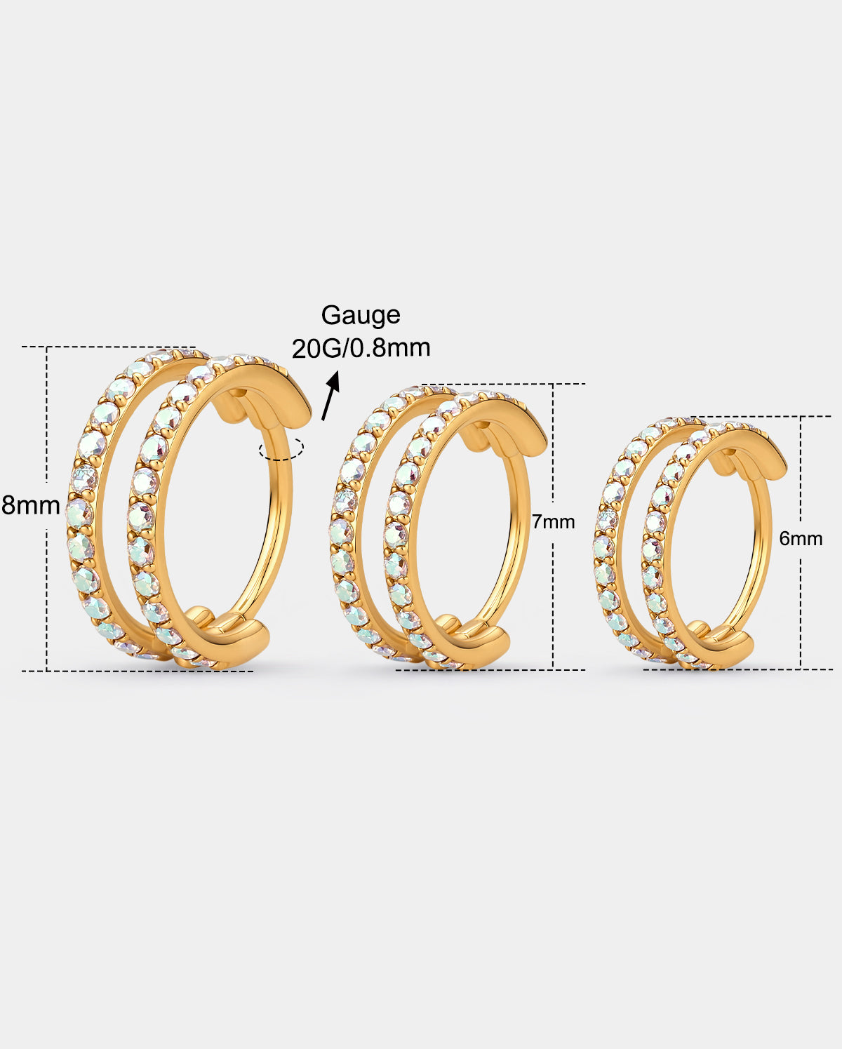 20G Double Row AB CZ Segment Nose Hoop