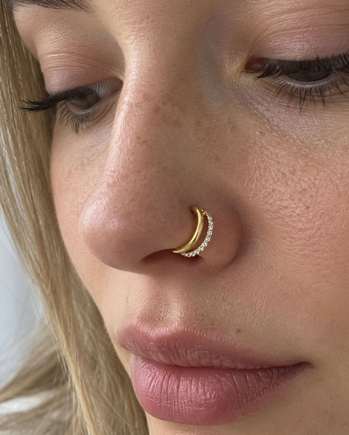 20g 6/7/8mm gold double row nostril piercing