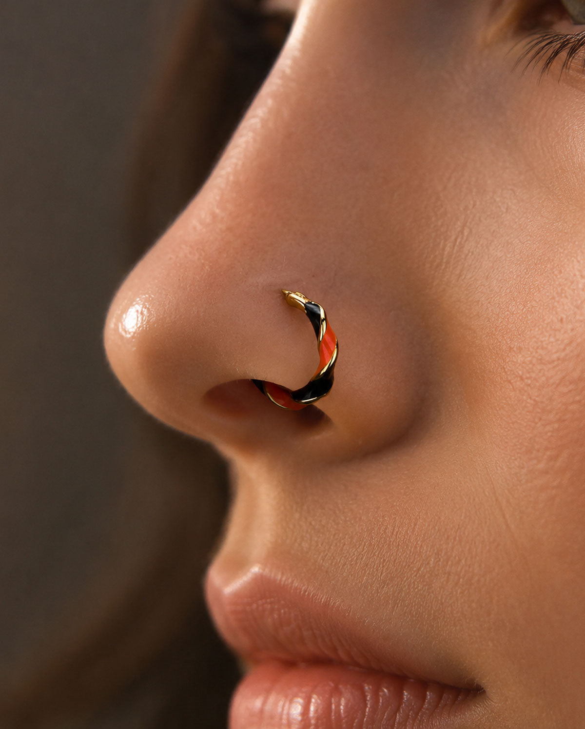 Black Orange Enamel Twisted Segment Nose Hoop