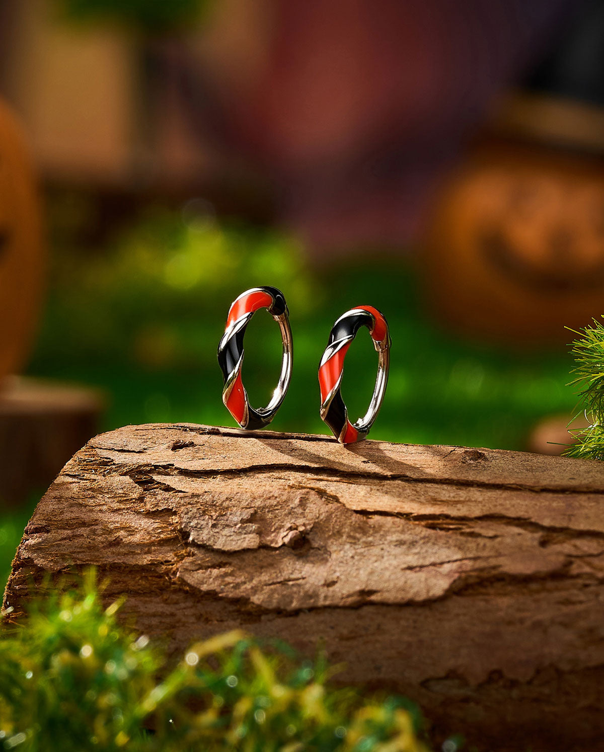Black Orange Enamel Twisted Segment Nose Hoop