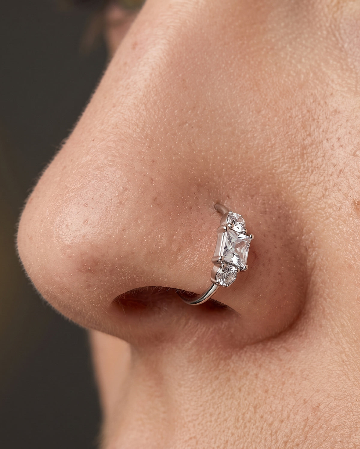 Square & Round CZ Nostril Hoop