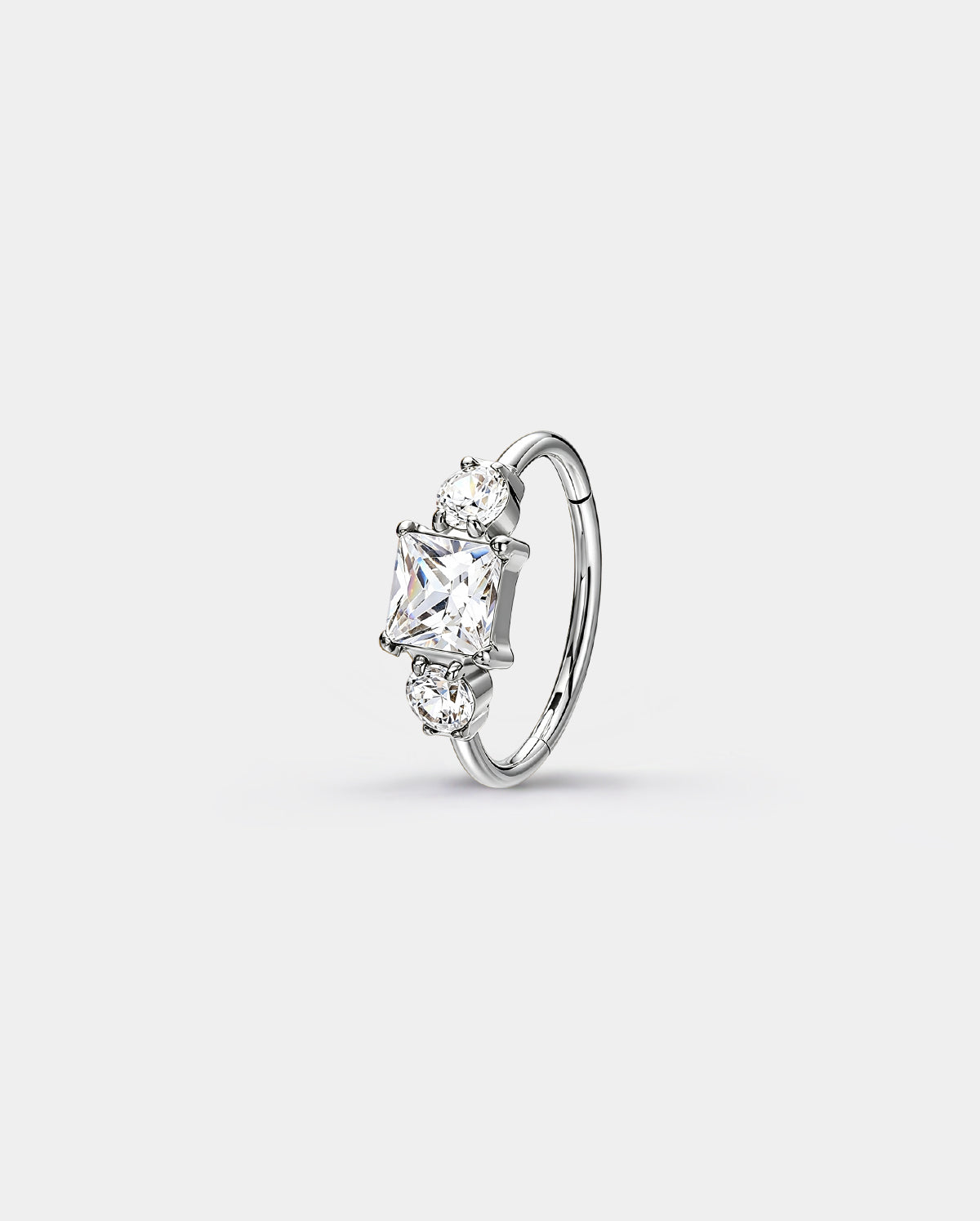 Square & Round CZ Nostril Hoop in silver tone