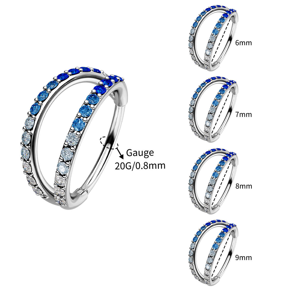 20G Gradient Color CZ Double Hoop Nose Ring