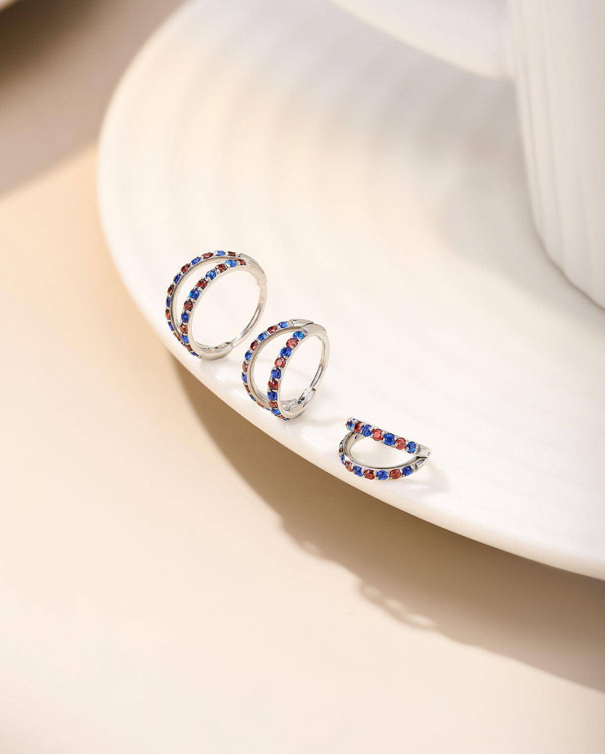 Independence Day-- CZ Double Hoop Segment Nose Ring