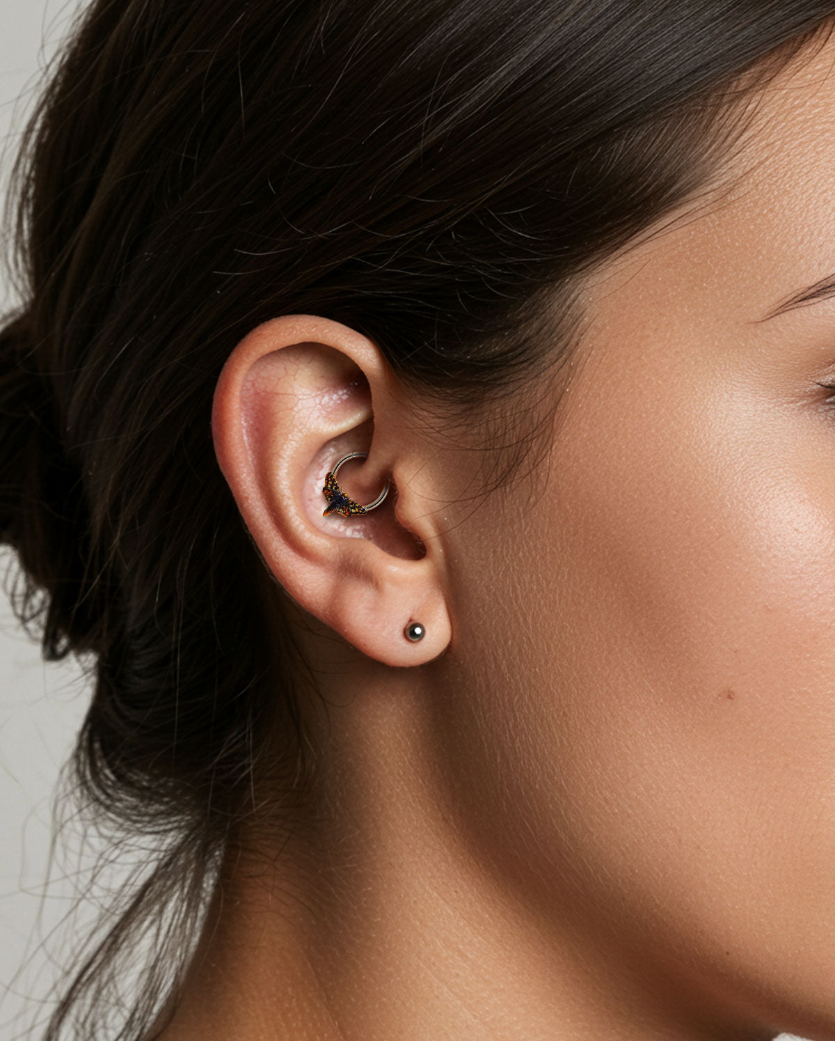 Orange Moth Daith Septum Ring
