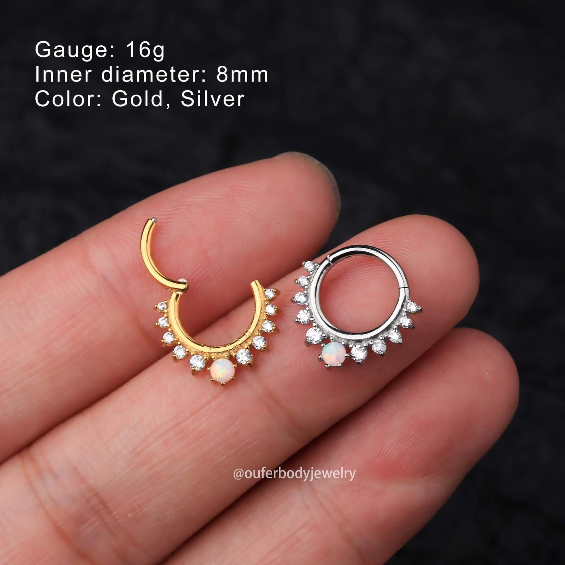 hinged segment opal septum ring