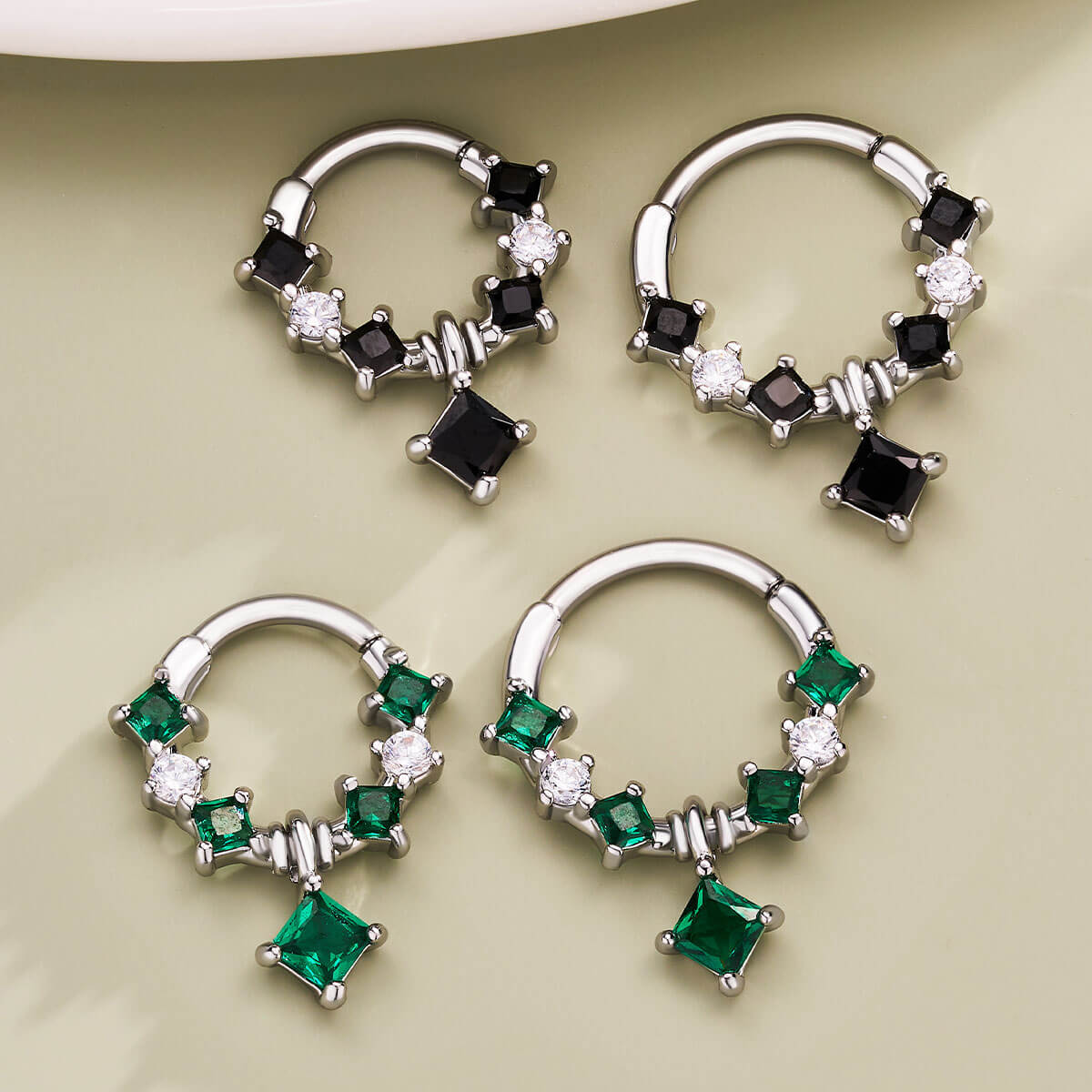 black and green gemstone septum ring