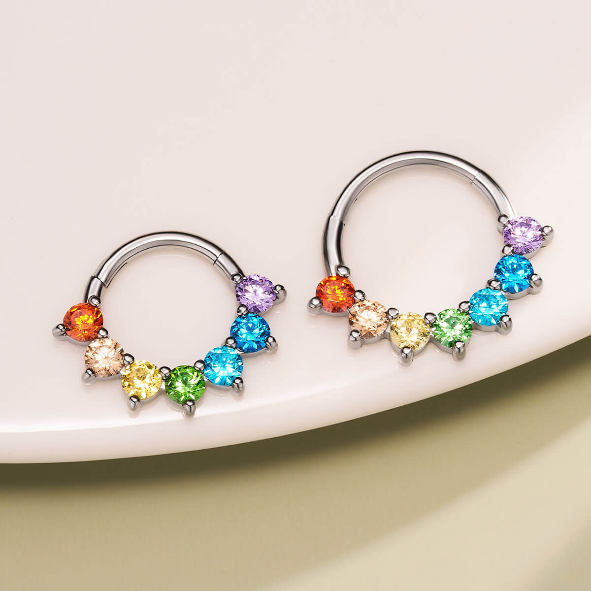 Rainbow CZ Hinged Segment Daith Septum Ring