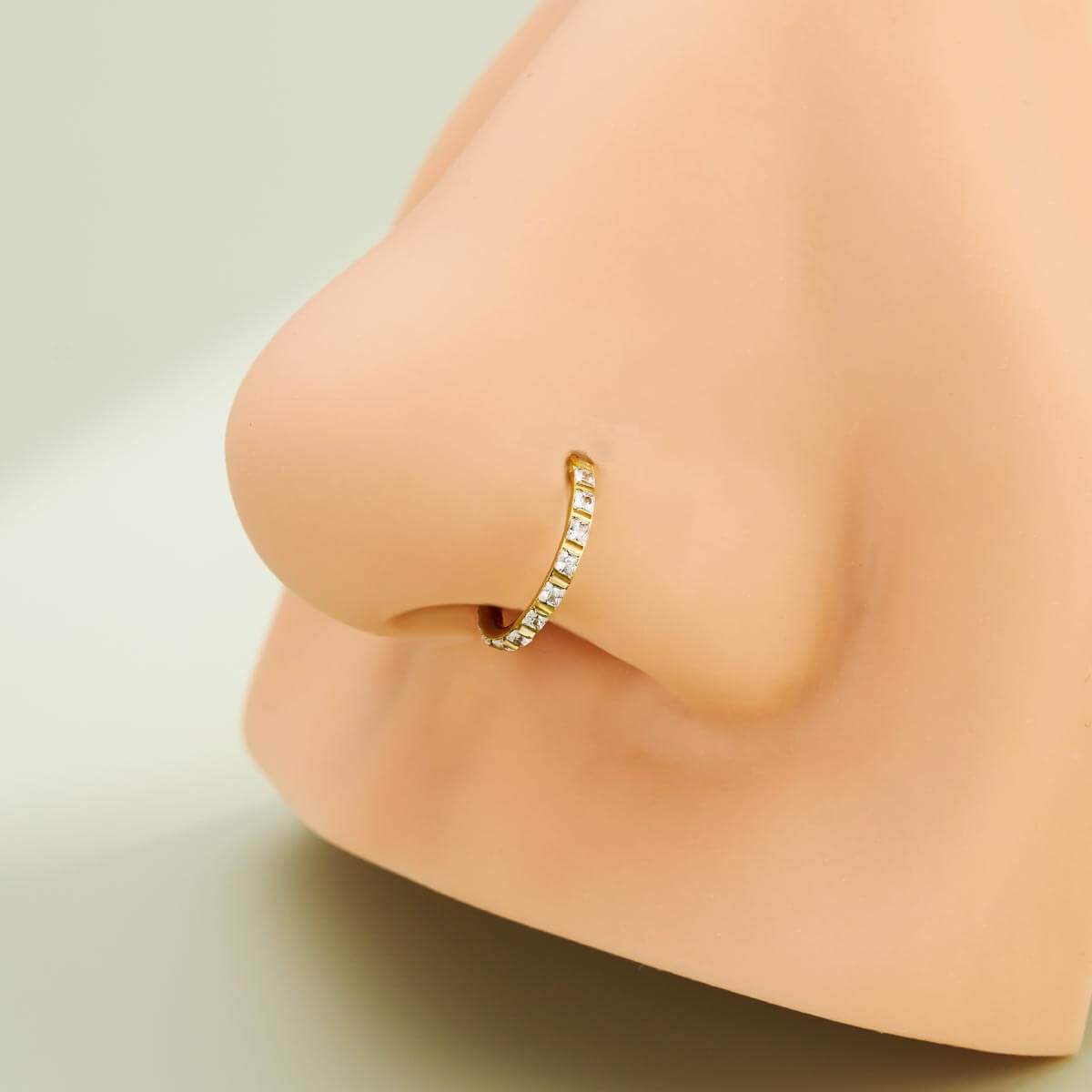 gold square nose piercing ring 