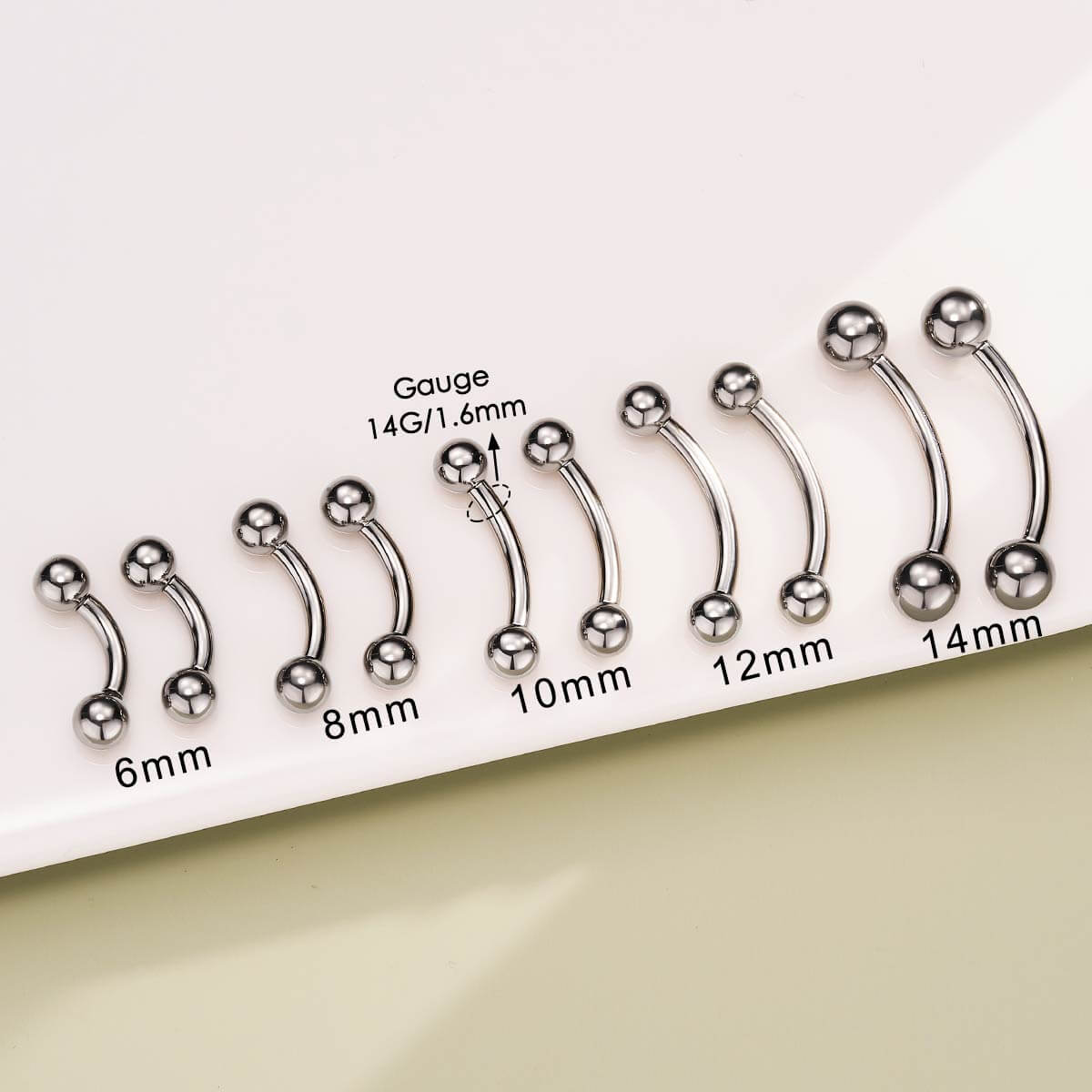 2PCS 14G 6-14mm Titanium Internally Threaded Belly Button Ring