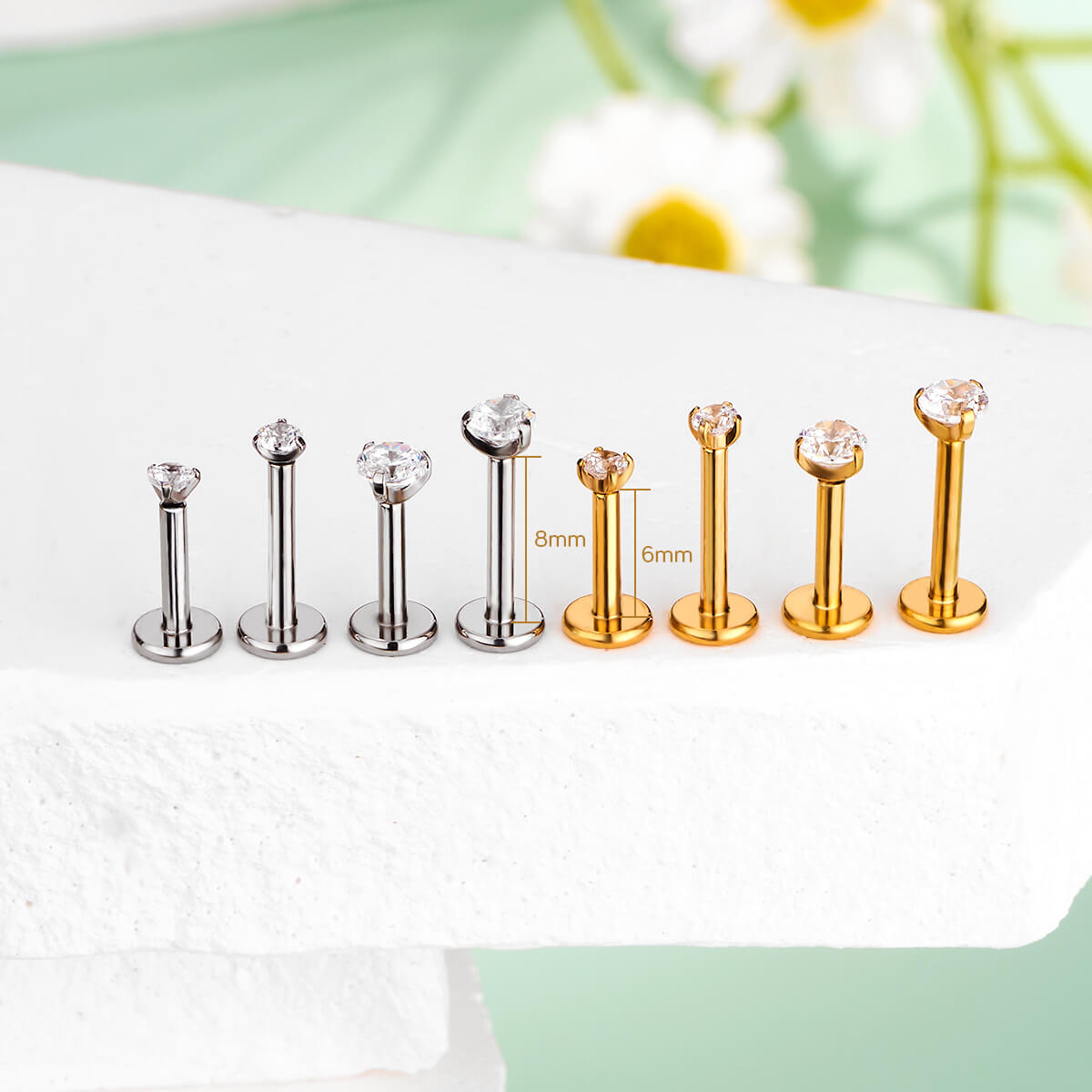 8mm prong setting labret stud 