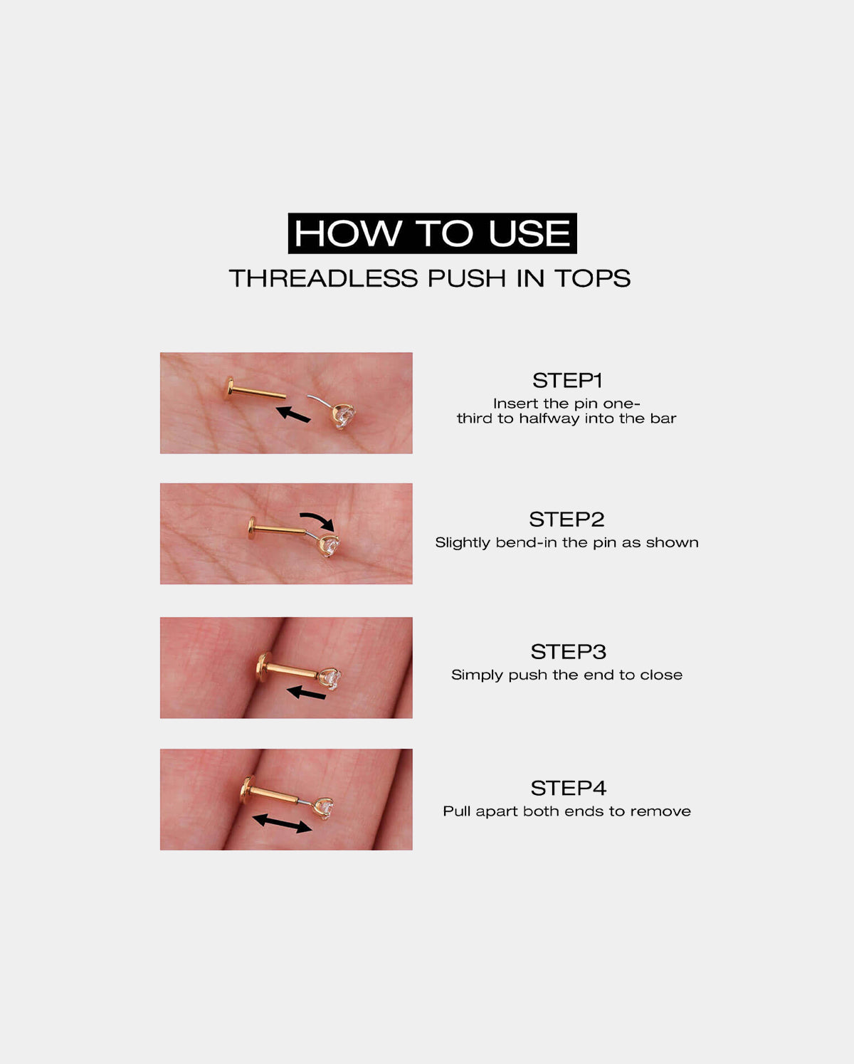 Heart CZ Titanium Threadless Nose Stud