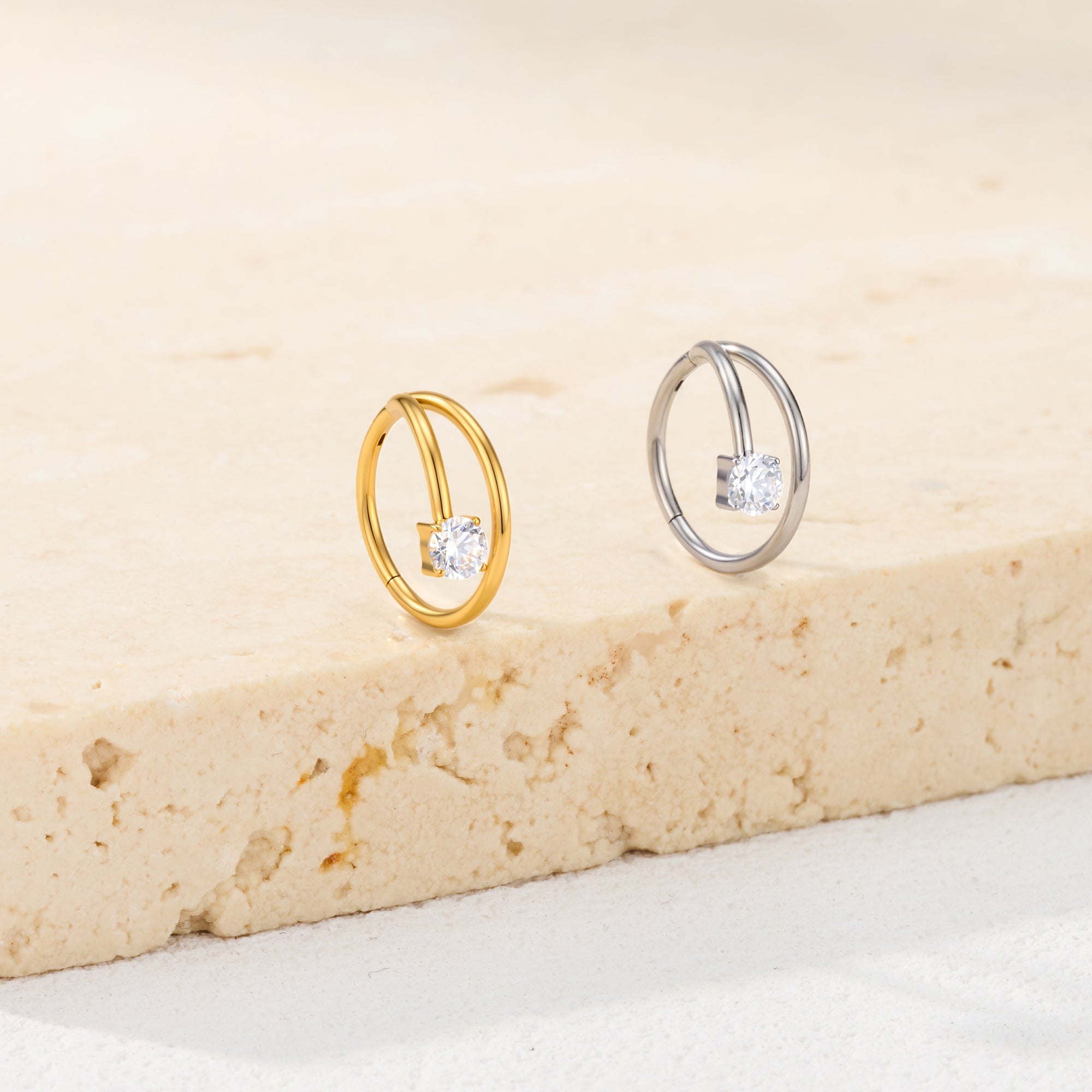 Double Row CZ Titanium Segment Nose Ring