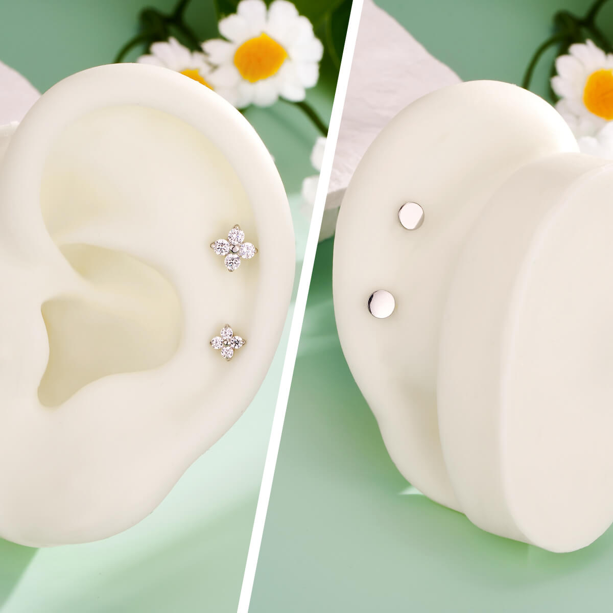 flat back silver clover helix stud