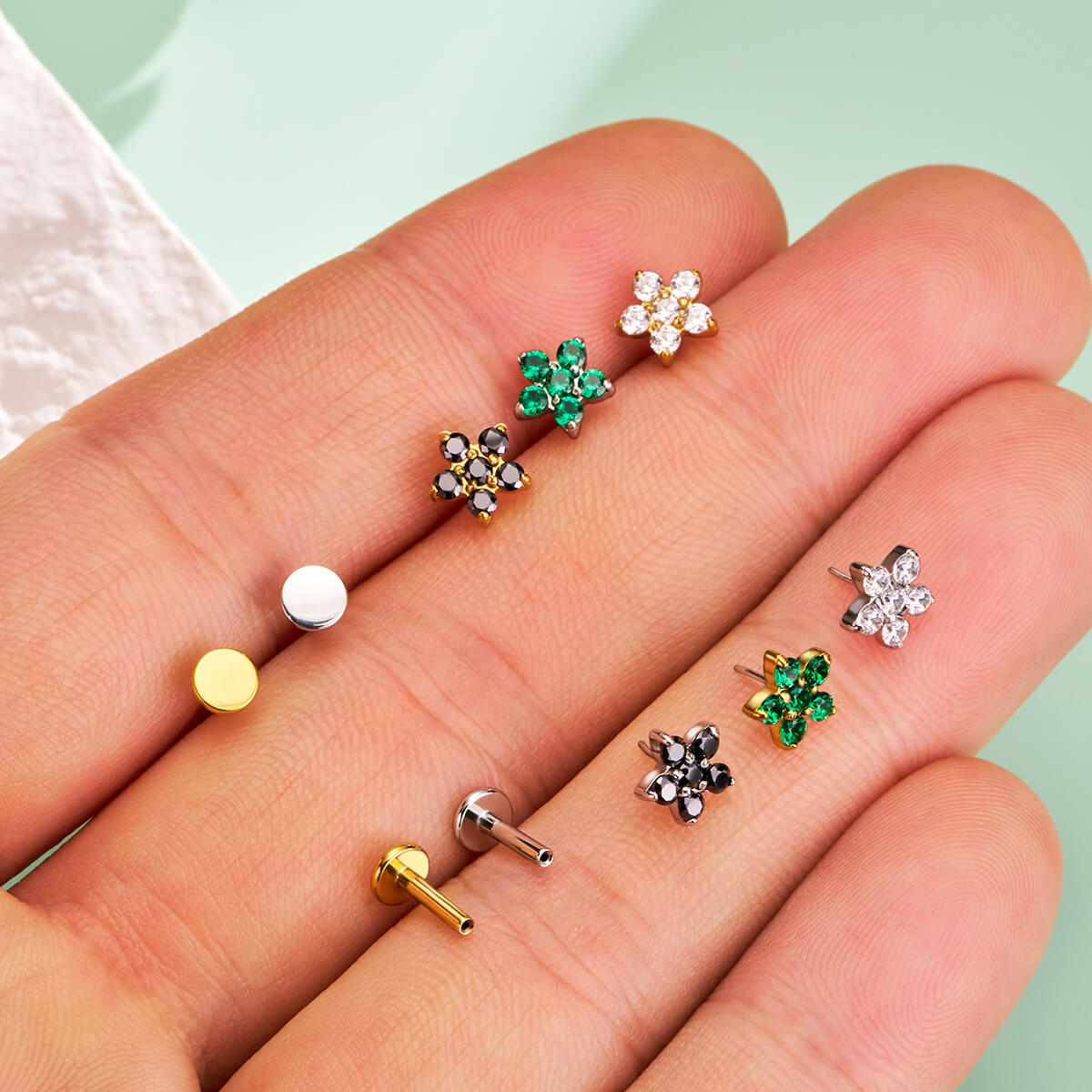 flat back flower cartilage earring