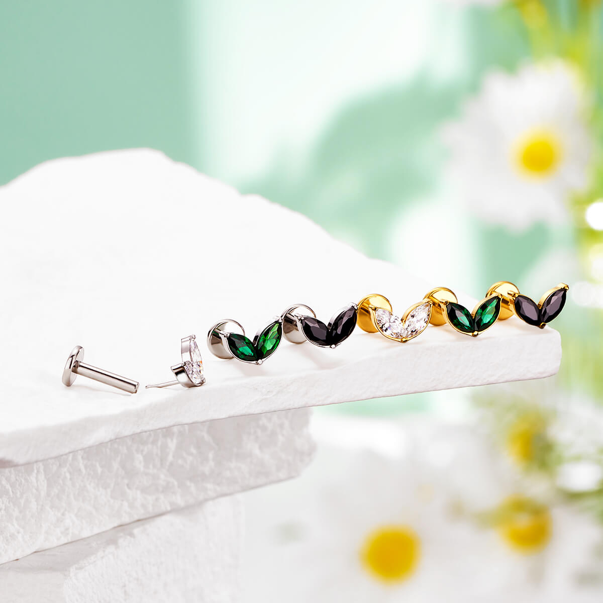 black and green leaf helix stud 