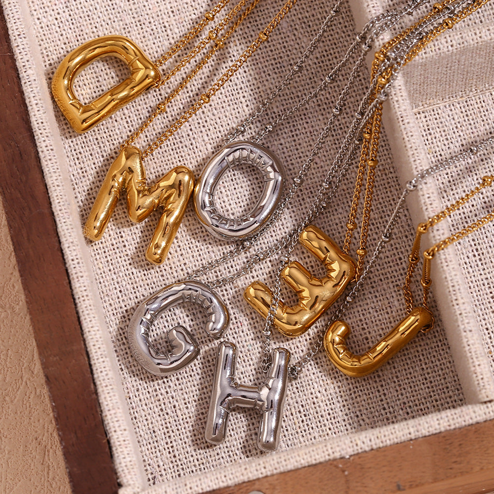 Bubble Chunky Initial Letter Pendant Necklace