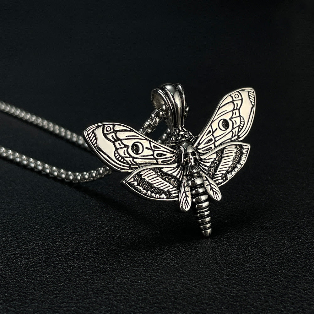 3L Stainless Steel Death Moth Vintage Skeleton Necklace