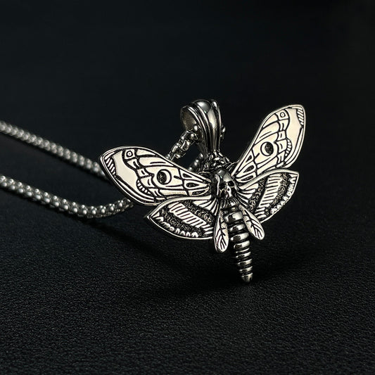 316L Stainless Steel Death Moth Vintage Skeleton Necklace