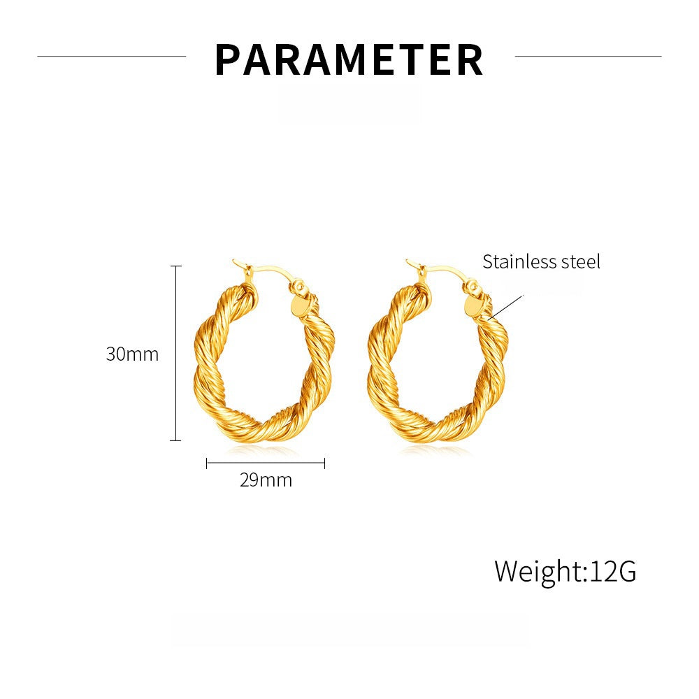 Oufer Stainless Steel Water Safe Hammer braided French Closure Hoop Earring