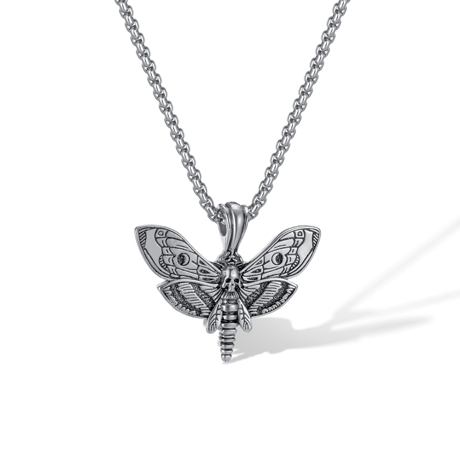 3L Stainless Steel Death Moth Vintage Skeleton Necklace