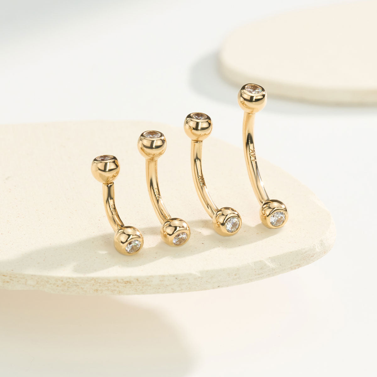 14K Solid Gold CZ Internally Threaded Belly Ring