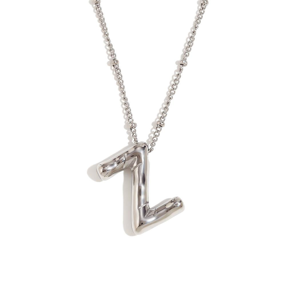 Bubble Chunky Initial Letter Pendant Necklace