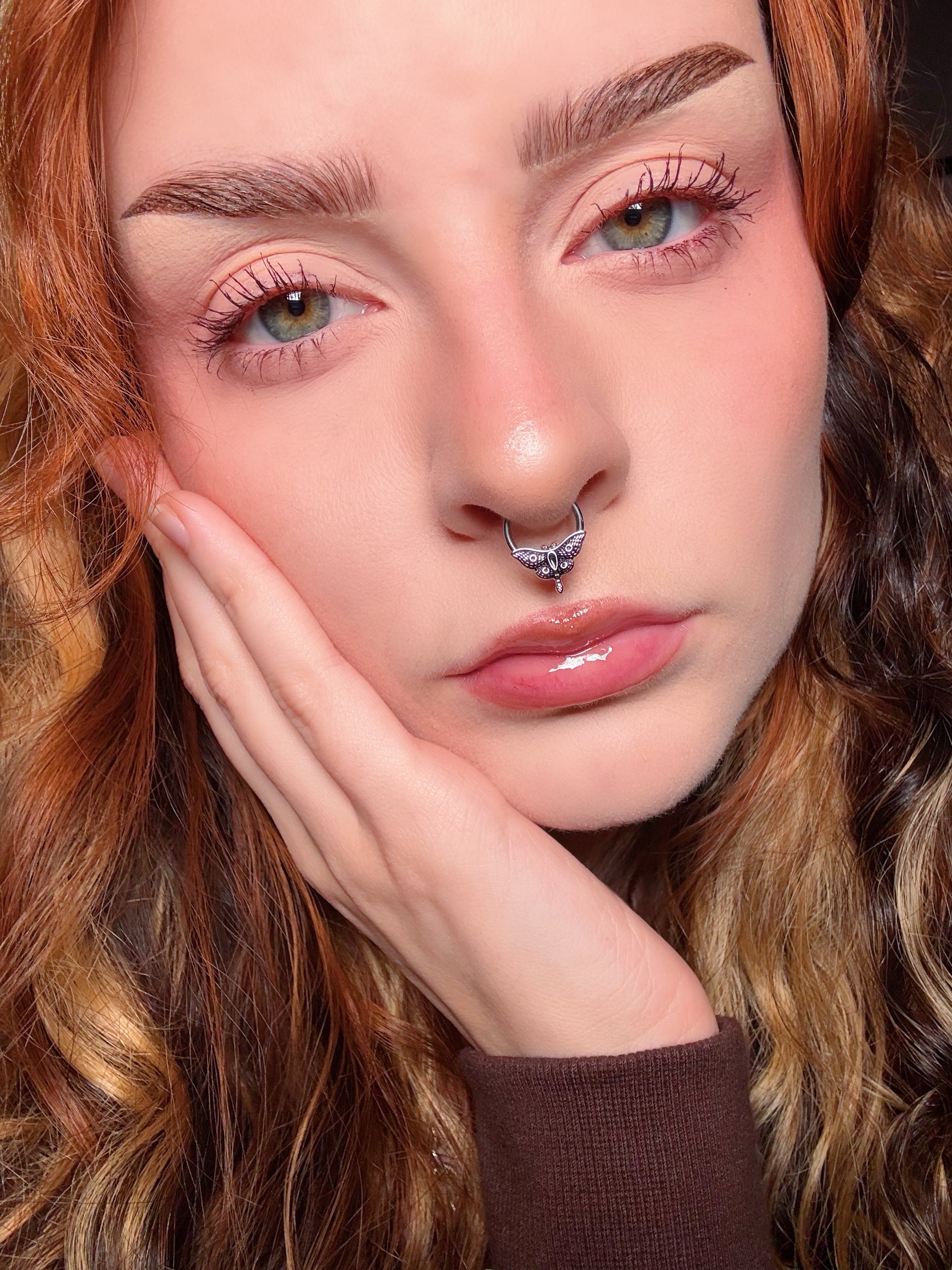 Carved Moth Daith Septum Ring
