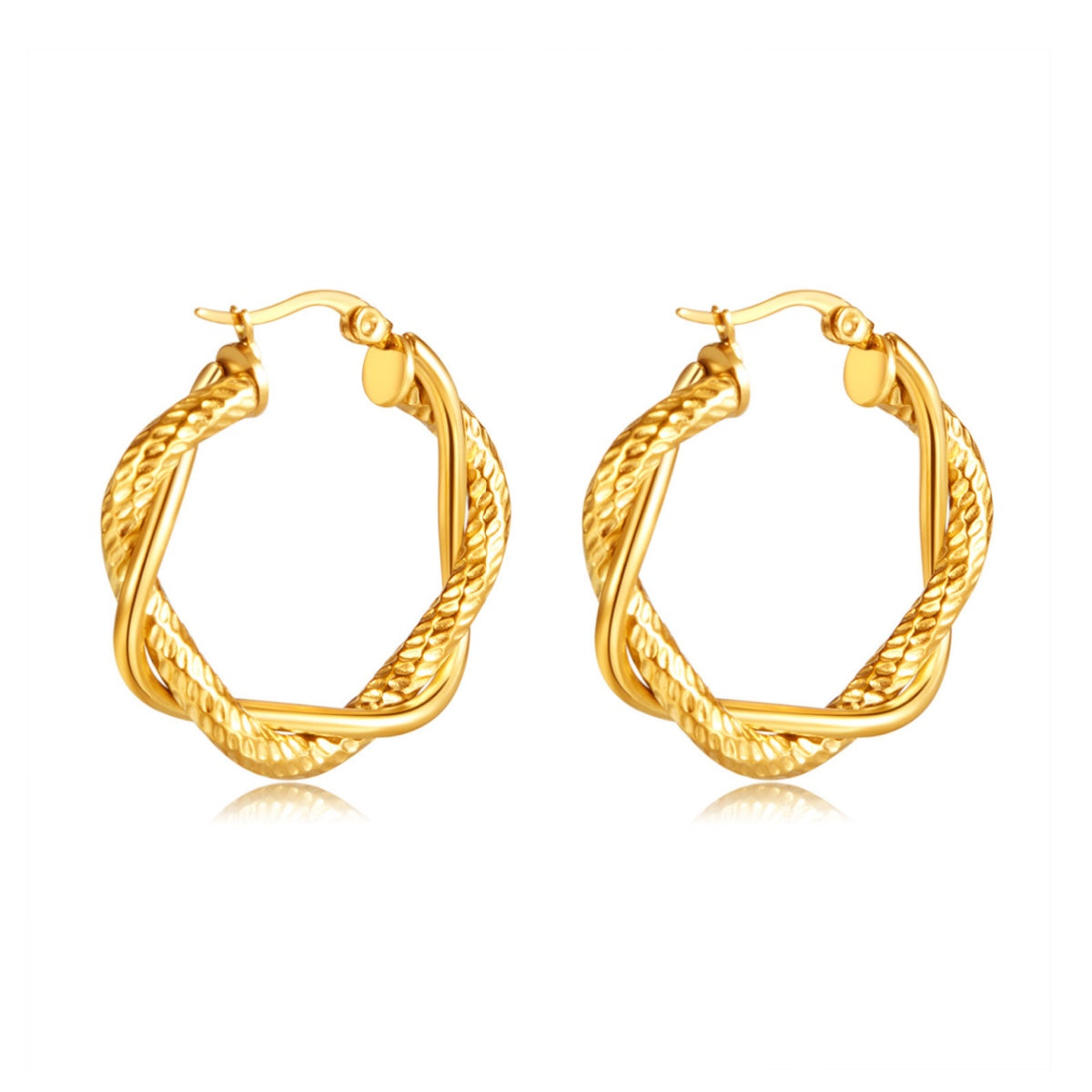 Oufer Stainless Steel Water Safe Hammer braided French Closure Hoop Earring