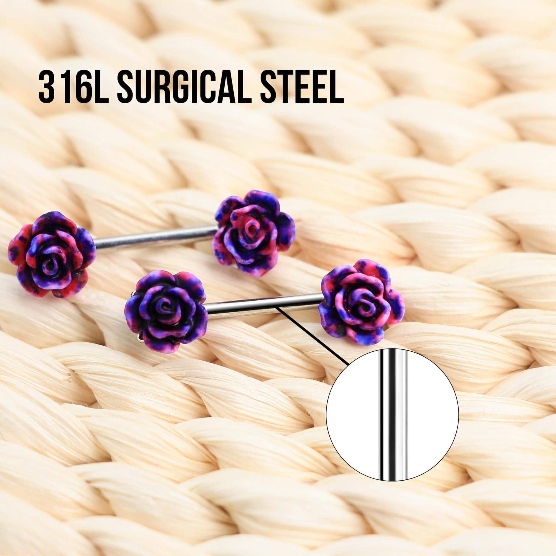 14G 316L Surgical Stainless Steel Rose Nipple Ring - OUFER BODY JEWELRY 