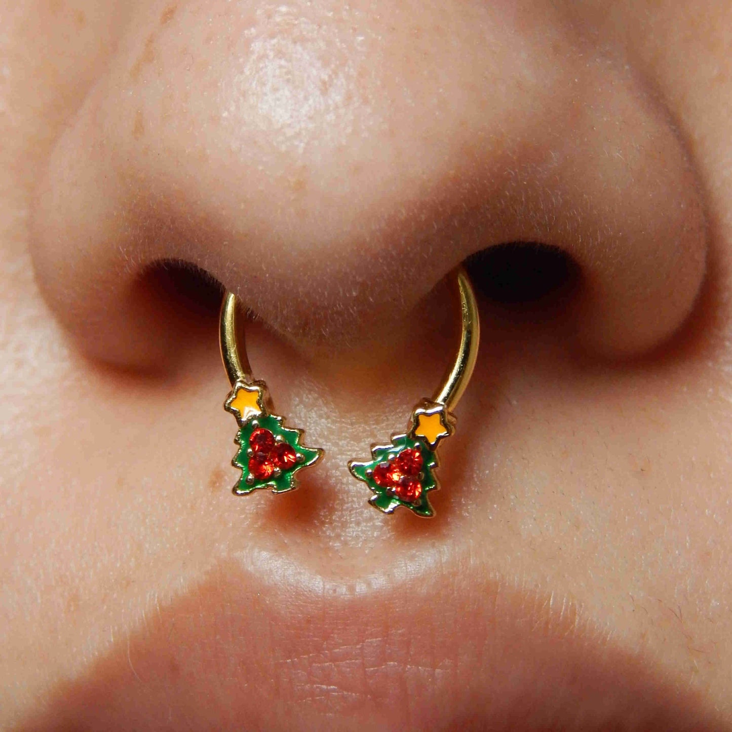 16G Christmas Tree Horseshoe Ring Daith Earrings