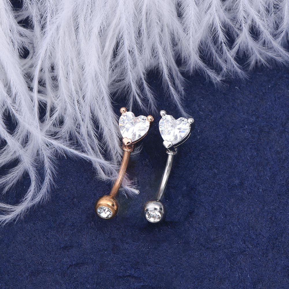 16G Heart CZ Rose Gold Curved Rook Rings