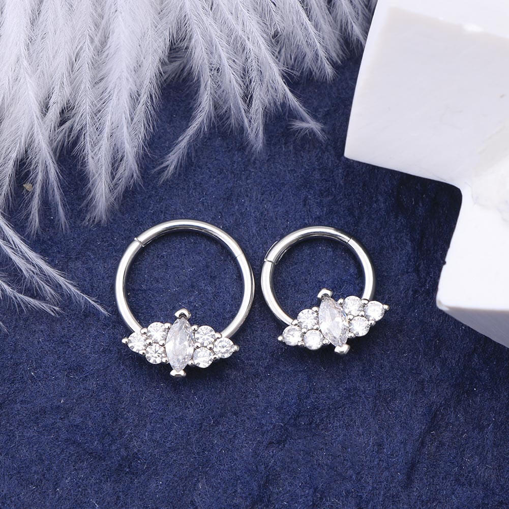 16G Oval CZ Wings Hinged Segment Daith and Septum Ring