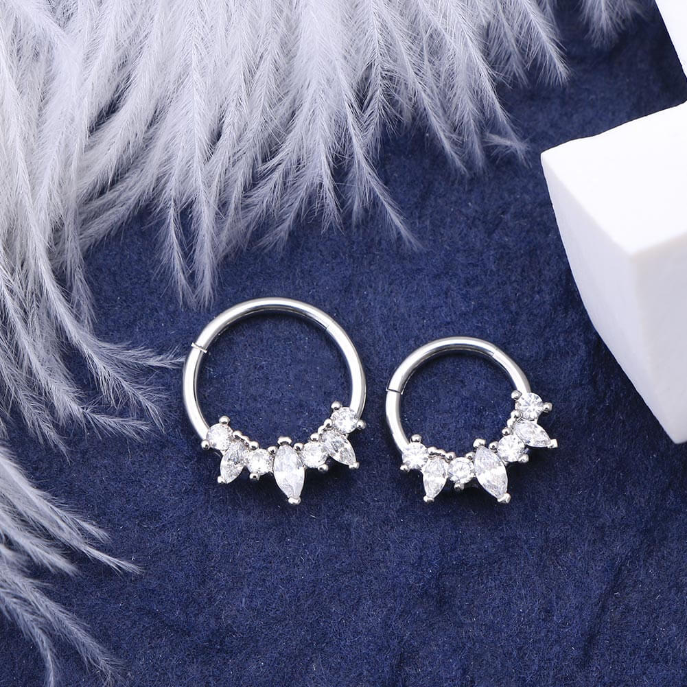 Oval and Round CZ Segment Septum Ring