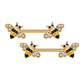 14G Crystal CZ Golden Honeybee Nipple Barbell Jewelry - OUFER BODY JEWELRY 