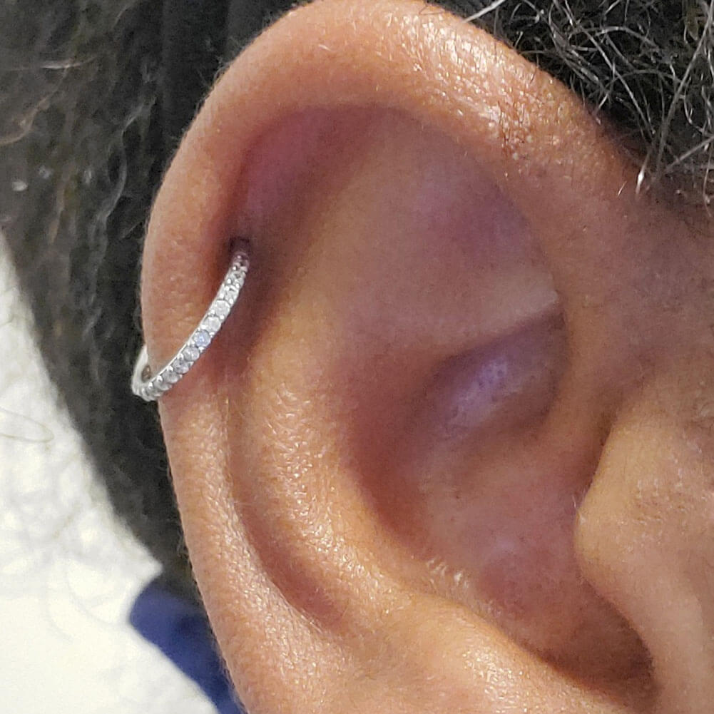 14K White Gold CZ Segment Cartilage Earrings