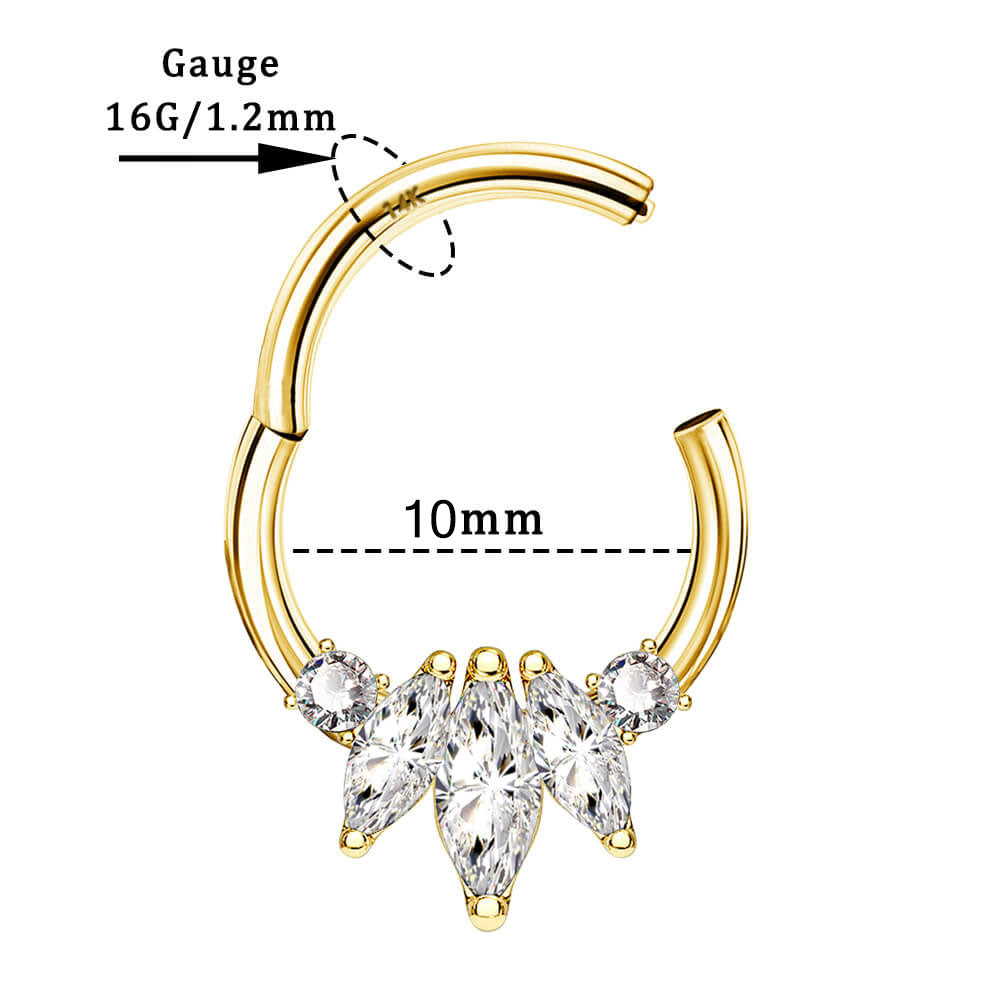 14KT Gold Septum Ring Oval CZ Cluster 16G Daith Earring