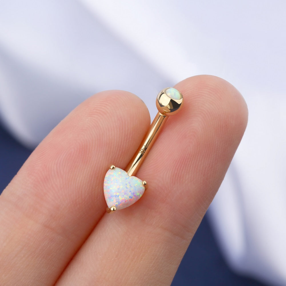 14K Gold Heart Opal Belly Button Ring 14G Navel Ring