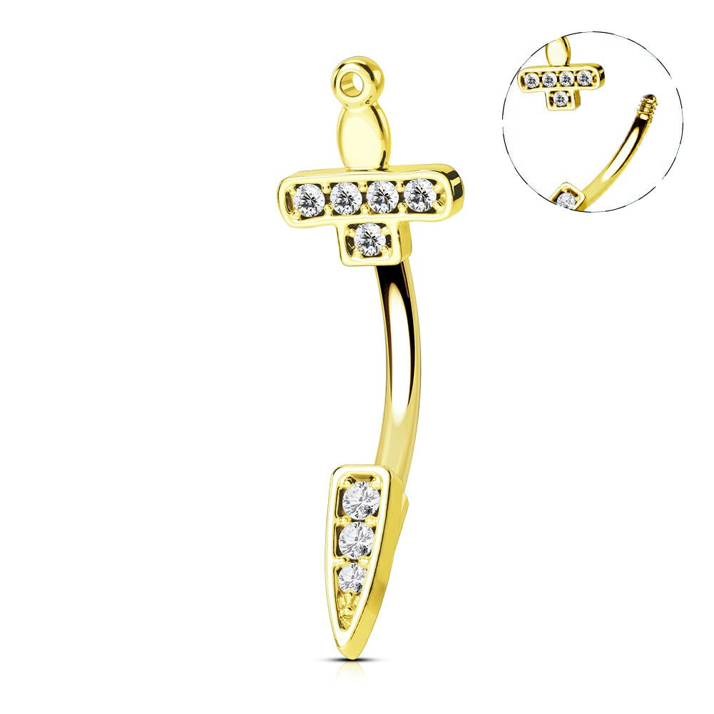 16G Sword/Dagger CZ Curved Rook Earring Eyebrow Ring