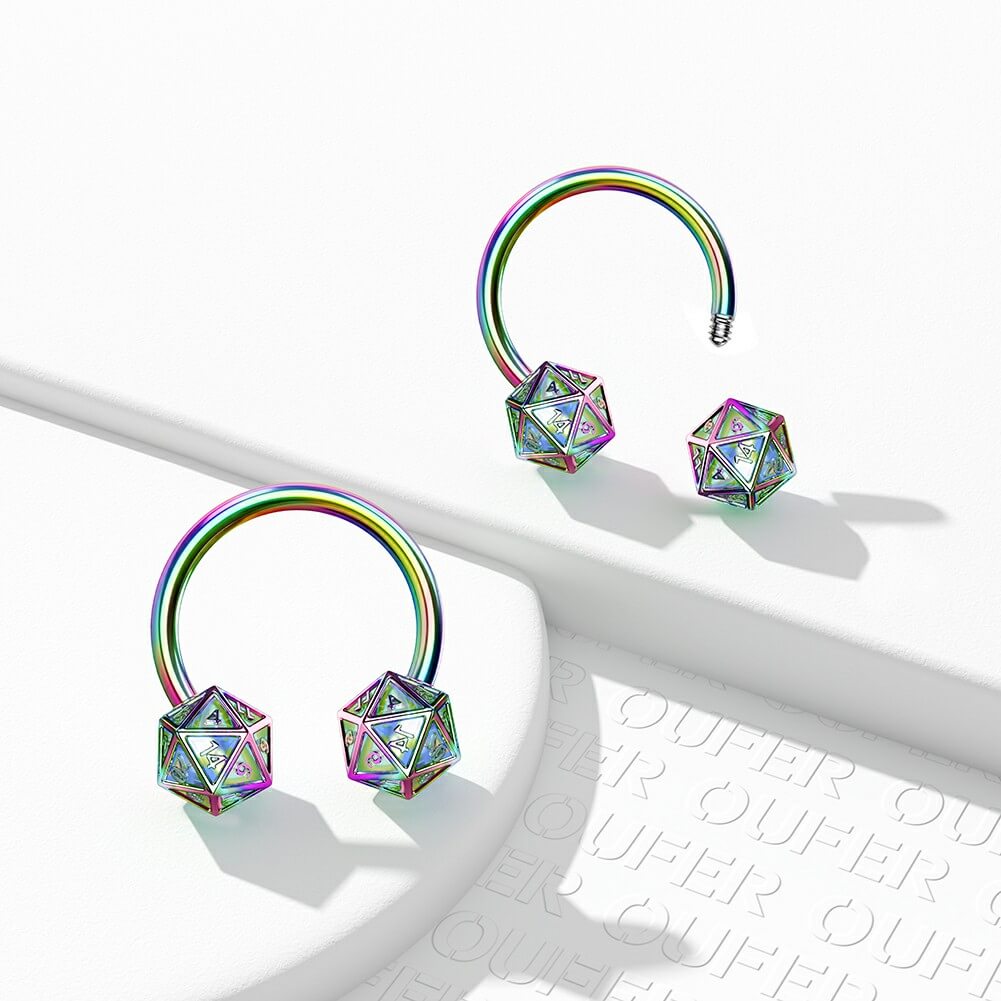 DND D20 Dice Rainbow Horseshoe Septum Ring
