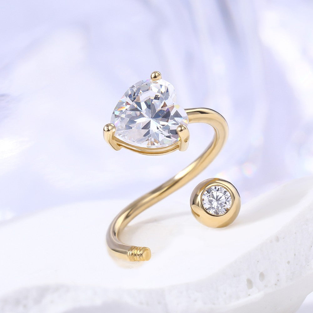 14K Gold Heart CZ S-Shaped Cartilage Earring