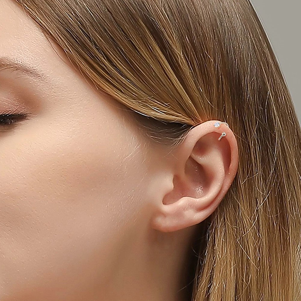 14K Gold Round CZ Cartilage Earring