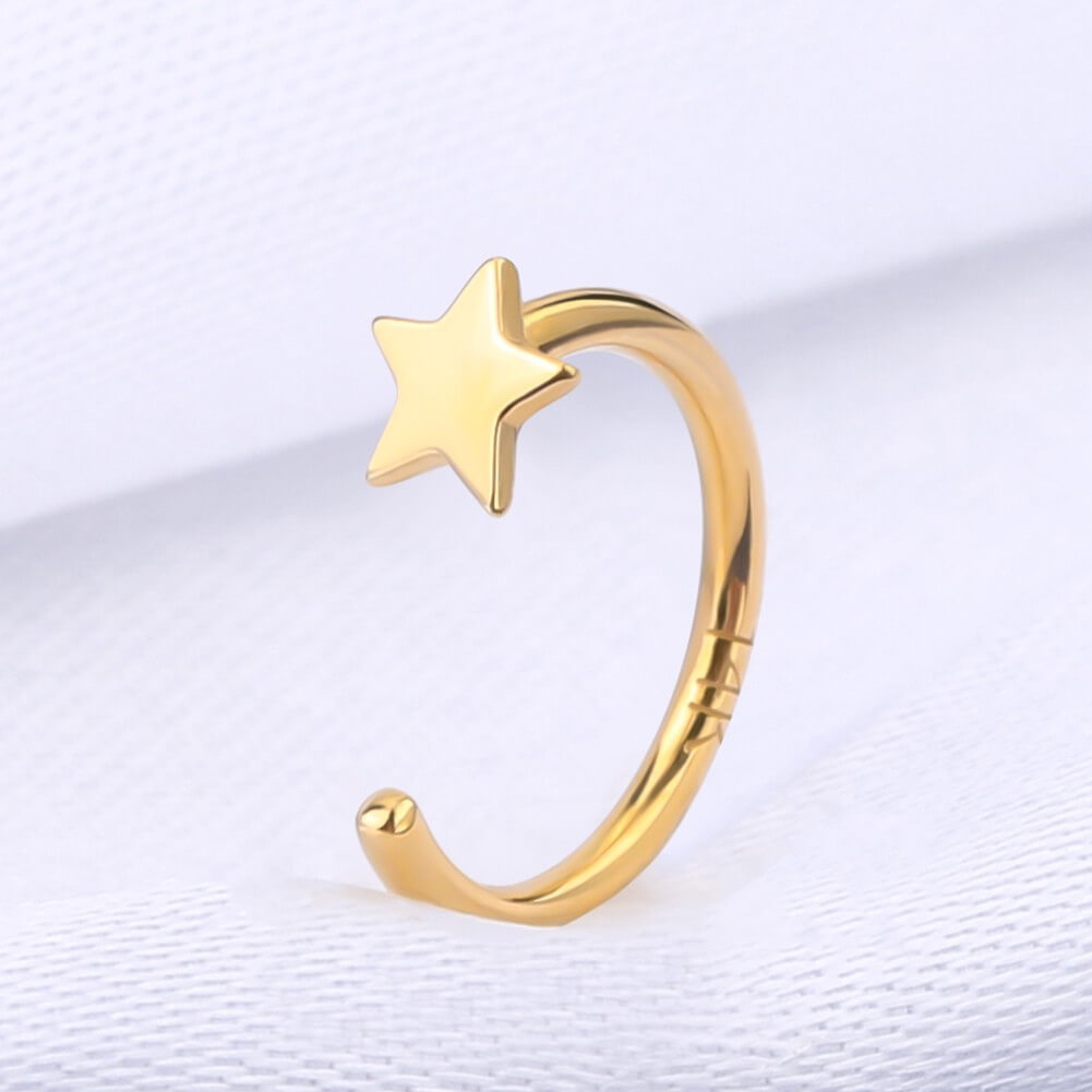 14K Gold 18G Star Half Hoop Nose Ring