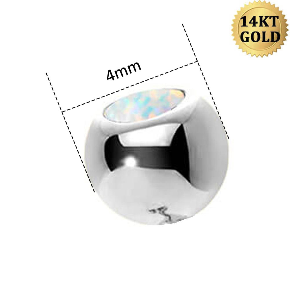 14K White Gold Opal Belly Ring Ball