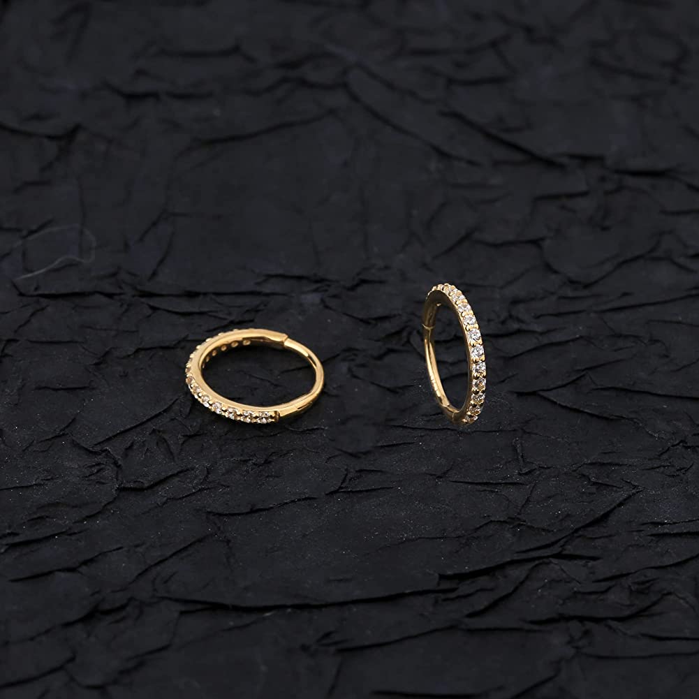14K Gold 20G Nose Ring Hinged Segment CZ Nose Hoop Ring