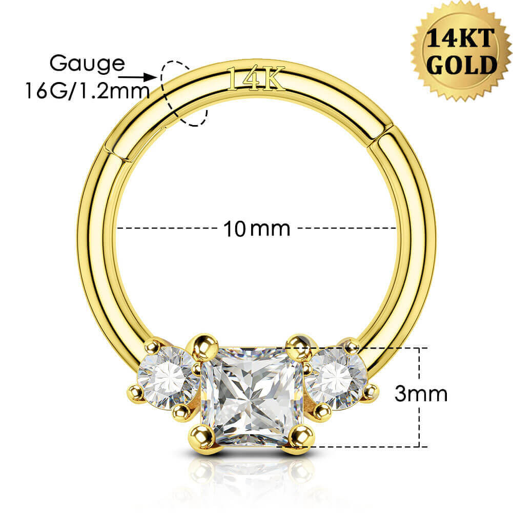 14K Gold 16G CZ Daith Helix Conch Hoop Earring Septum Ring