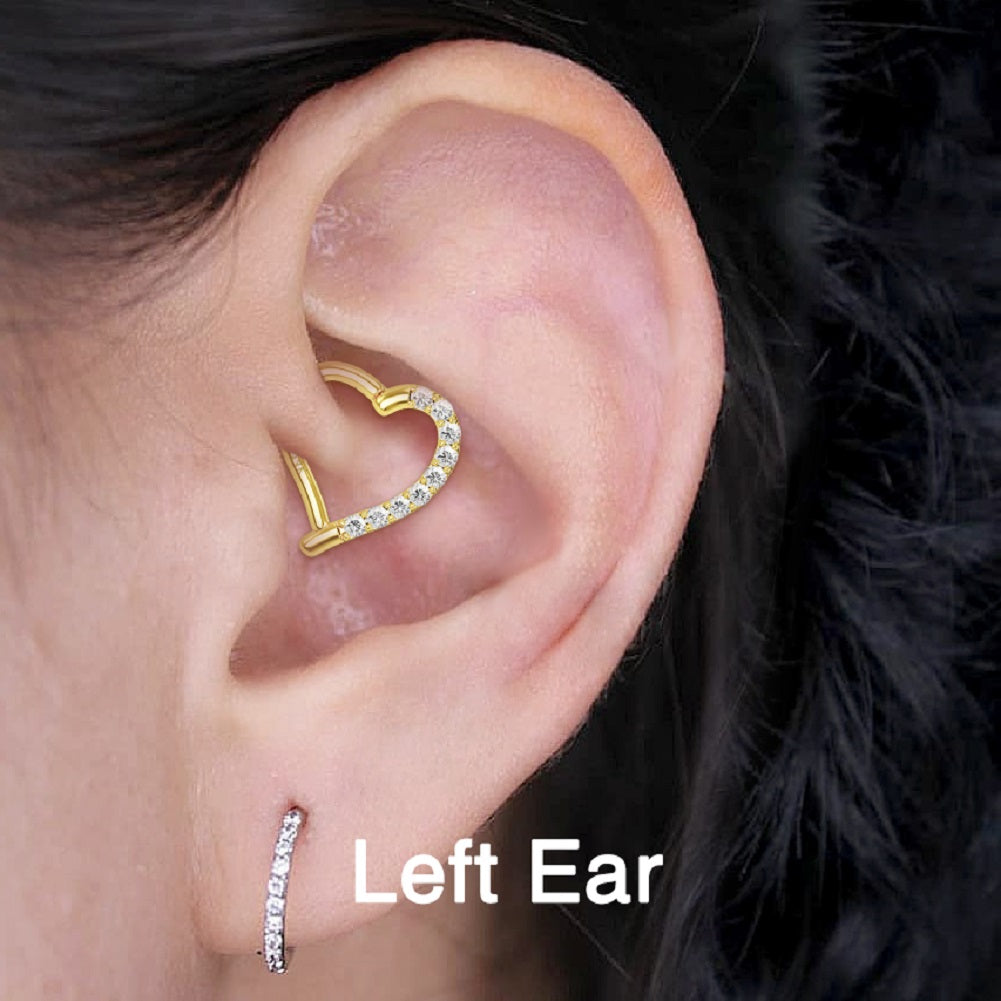 14K Gold CZ Heart Shaped Daith Earring