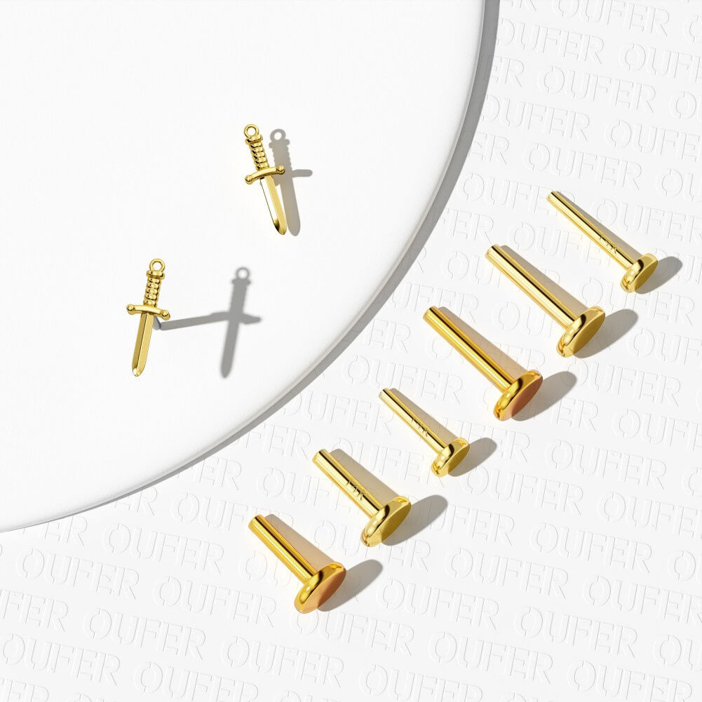 14K Gold Dagger Threadless Nose Stud