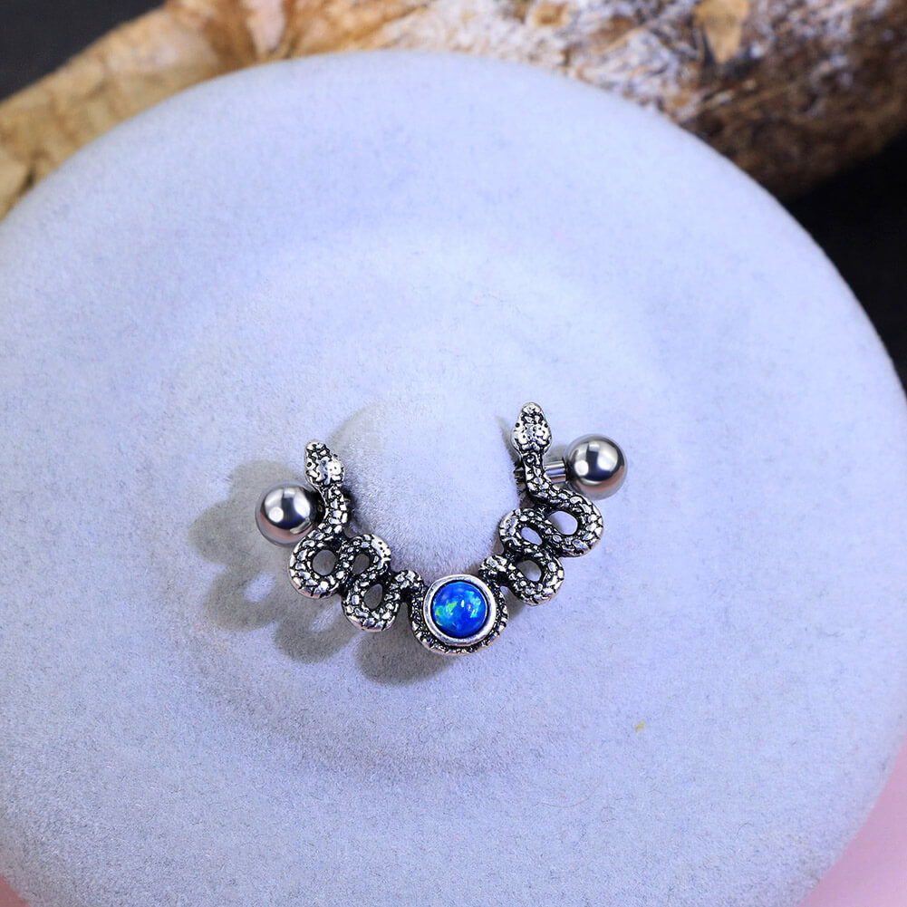 14G Blue Synthetic Opal Nipple Shield Snake Nipple Jewelry